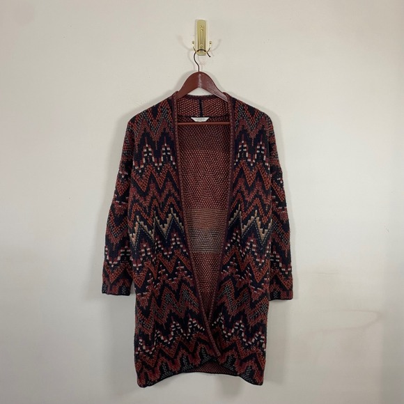 Lucky Brand Sweaters - Lucky Brand Cardigan Sweater Open Front Aztec Pattern XS Western Wool Blend Cozy